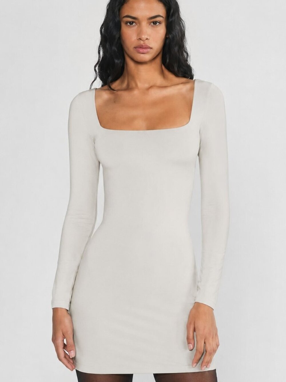 Aritzia Contour Squareneck Longsleeve Mini Dress Bone White Size Small